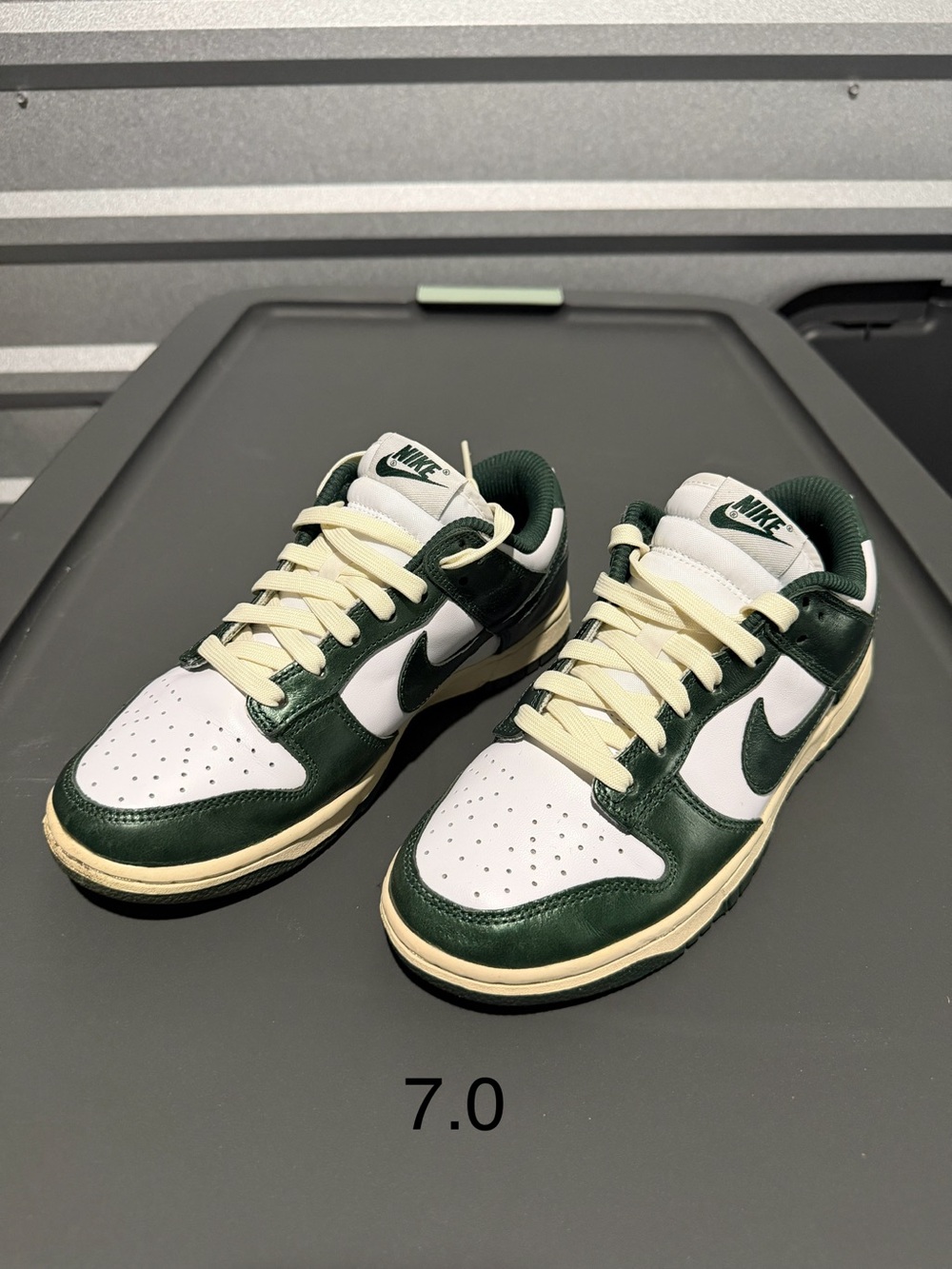 Nike Men’s Dunk Low — White & Dark Green with Cream Accents
